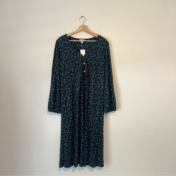 J. Jill Lightweight Ponte Knit Midi Dress NEW Size LP Green Leopard Animal Print - Picture 4 of 11